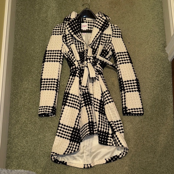 Candie's Black and White Checkered Pea Coat - Picture 1 of 3